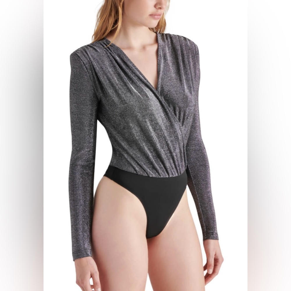 Steve Madden Metallic Black Wrap Bodysuit